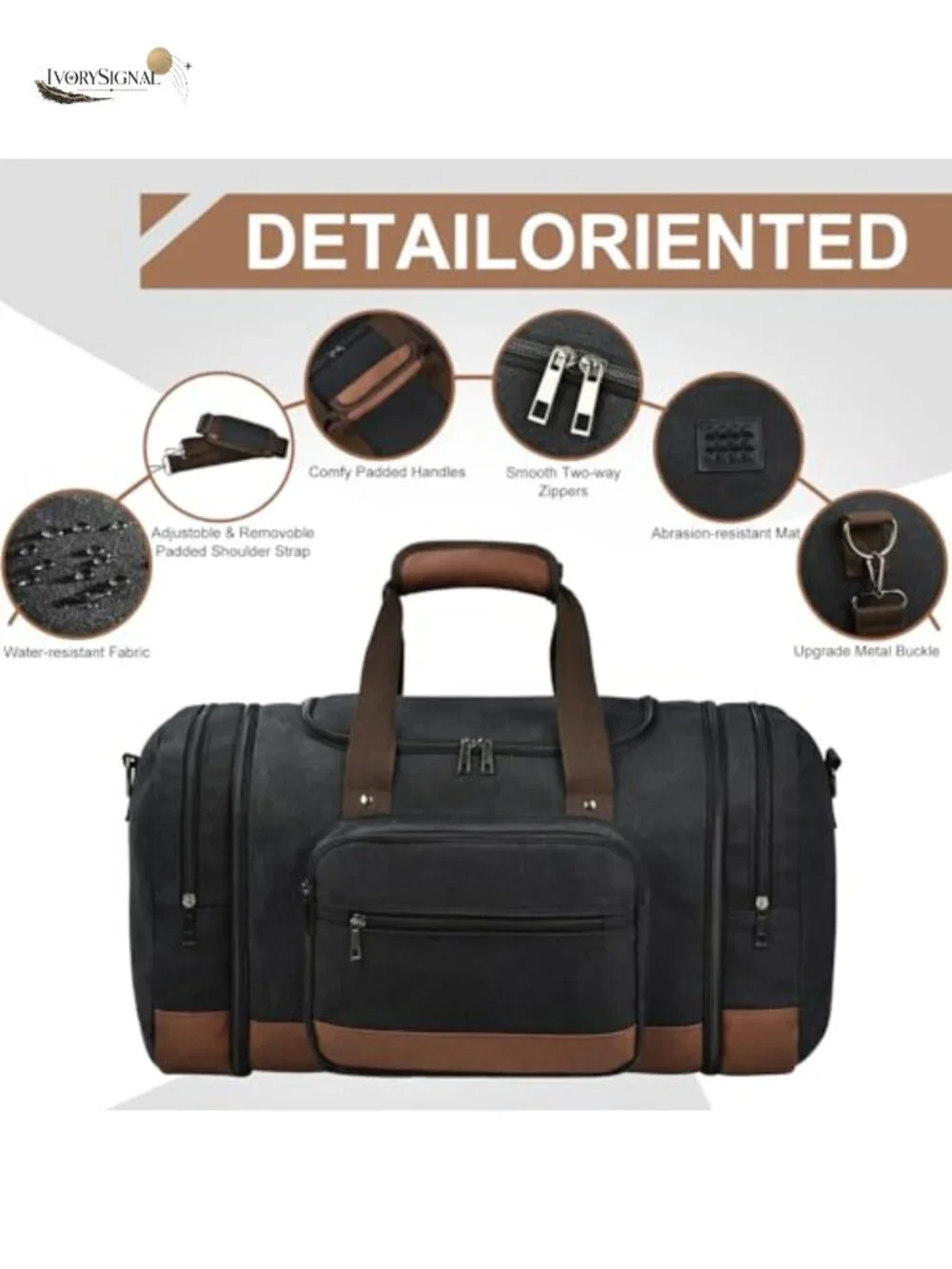 60L Canvas Duffle Bag Expandable Weekender Travel Gym Overnight Carry-On